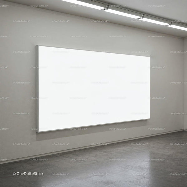 Minimalist Gallery Wall with Large White Lightbox Display JPG Mockup Image