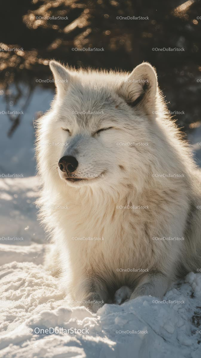 Serene Arctic Wolf Enjoying the Winter Snow