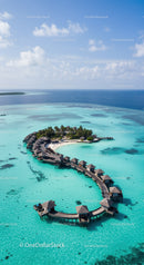 Overwater Bungalows on Turquoise Lagoon Under Bright Blue Sky