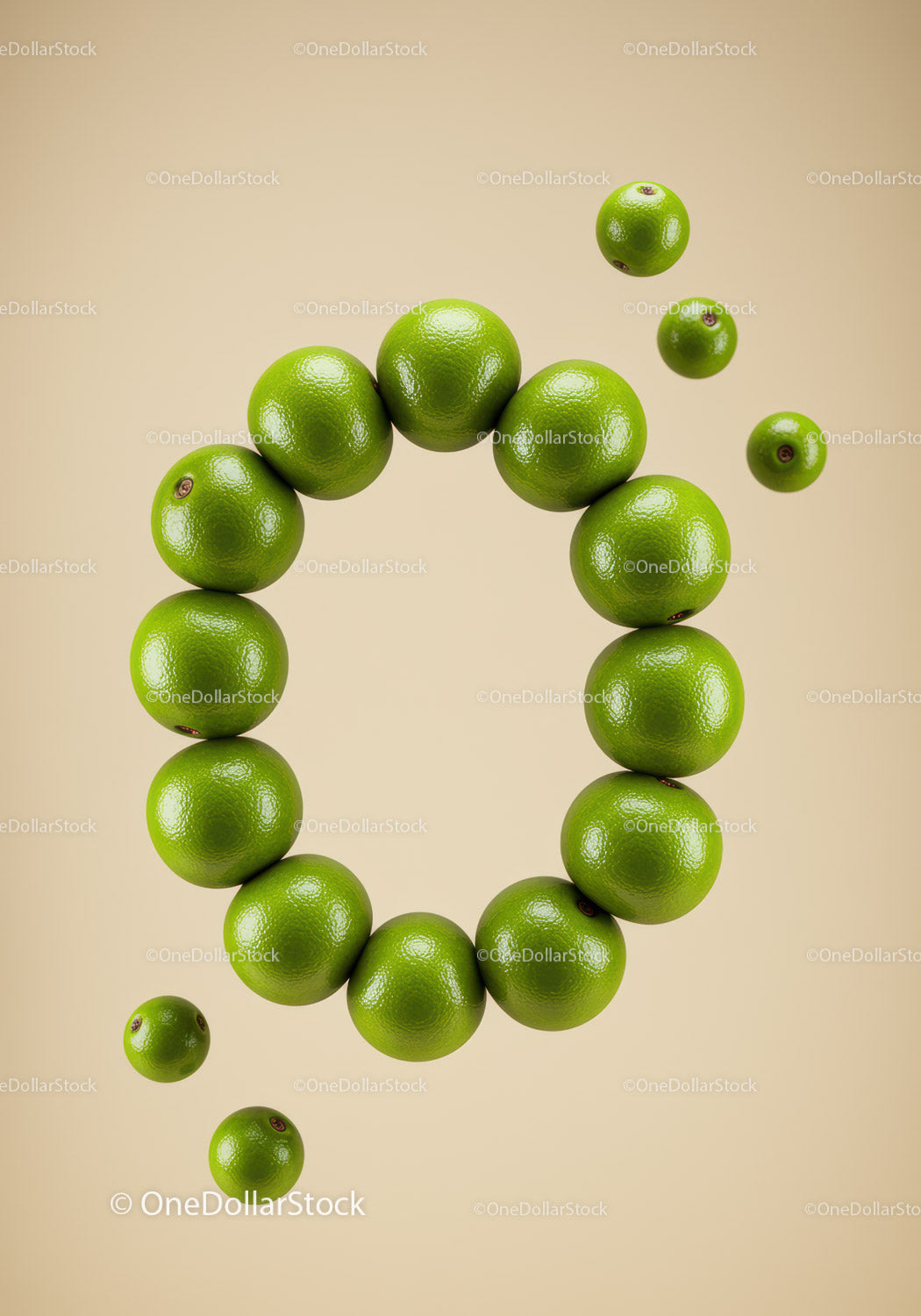 Fresh green limes arranged in a circular pattern on beige