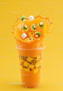 Mango Passion Fruit Smoothie Splash with Fresh Kiwi Cubes