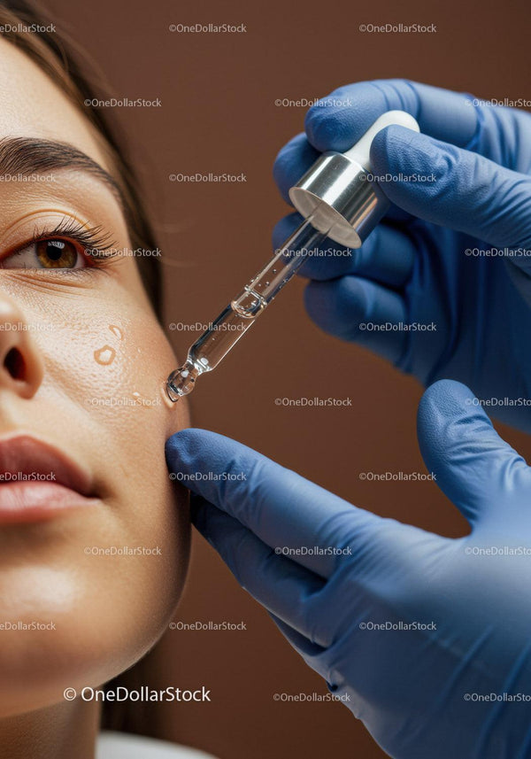 Zbliżenie na kobietę otrzymującą zabieg pielęgnacji twarzy z aplikacją serum pipetą