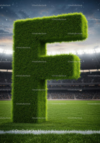 Large Grass Letter F on Football Stadium Field