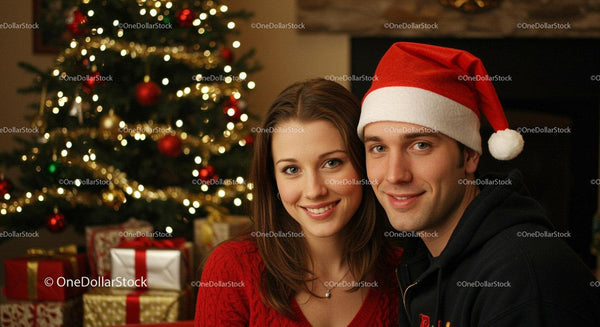 Smiling Couple Celebrating Christmas Near Tree