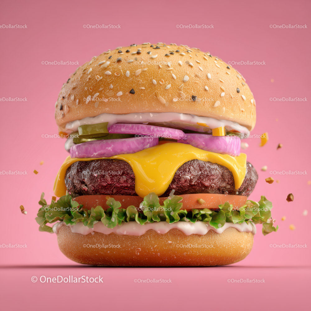 Kolorowy cheeseburger ze świeżą sałatą i roztopionym serem