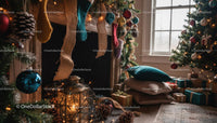 Cozy Christmas Fireplace Decorated with Stockings and Gifts