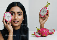 Vibrant Woman Holding Fresh Dragon Fruit for Health and Beauty