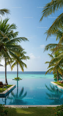 Relaxing Poolside with Tropical Palm Trees and Ocean View
