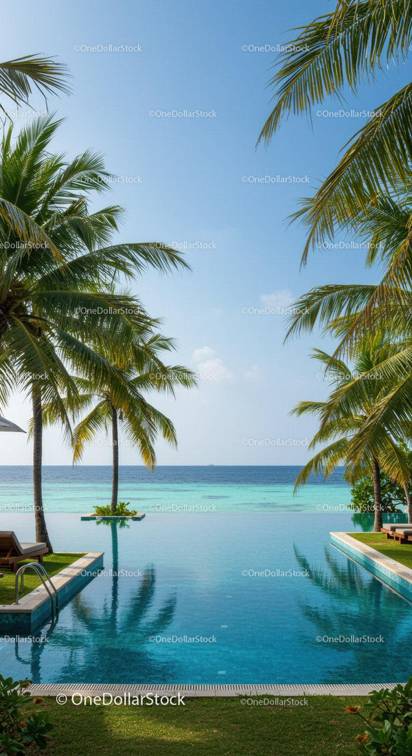 Relaxing Poolside with Tropical Palm Trees and Ocean View