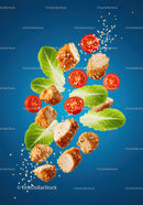 Fresh chicken bites with lettuce and cherry tomatoes