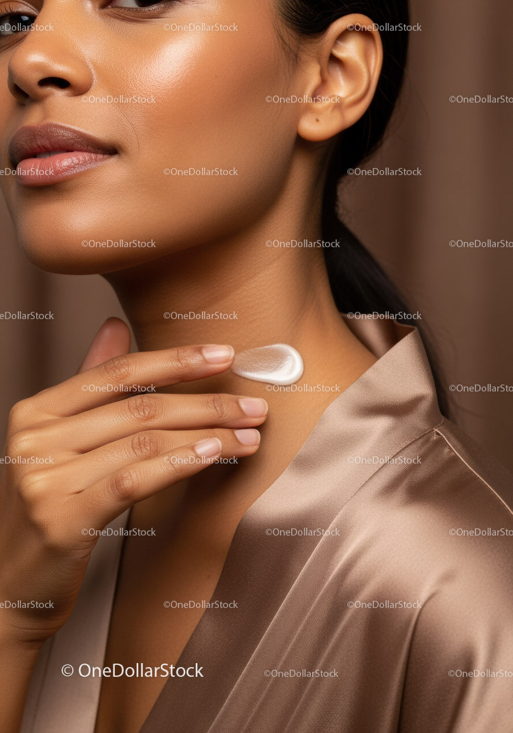 Elegant Woman with Smooth Skin and Satin Fabric Background