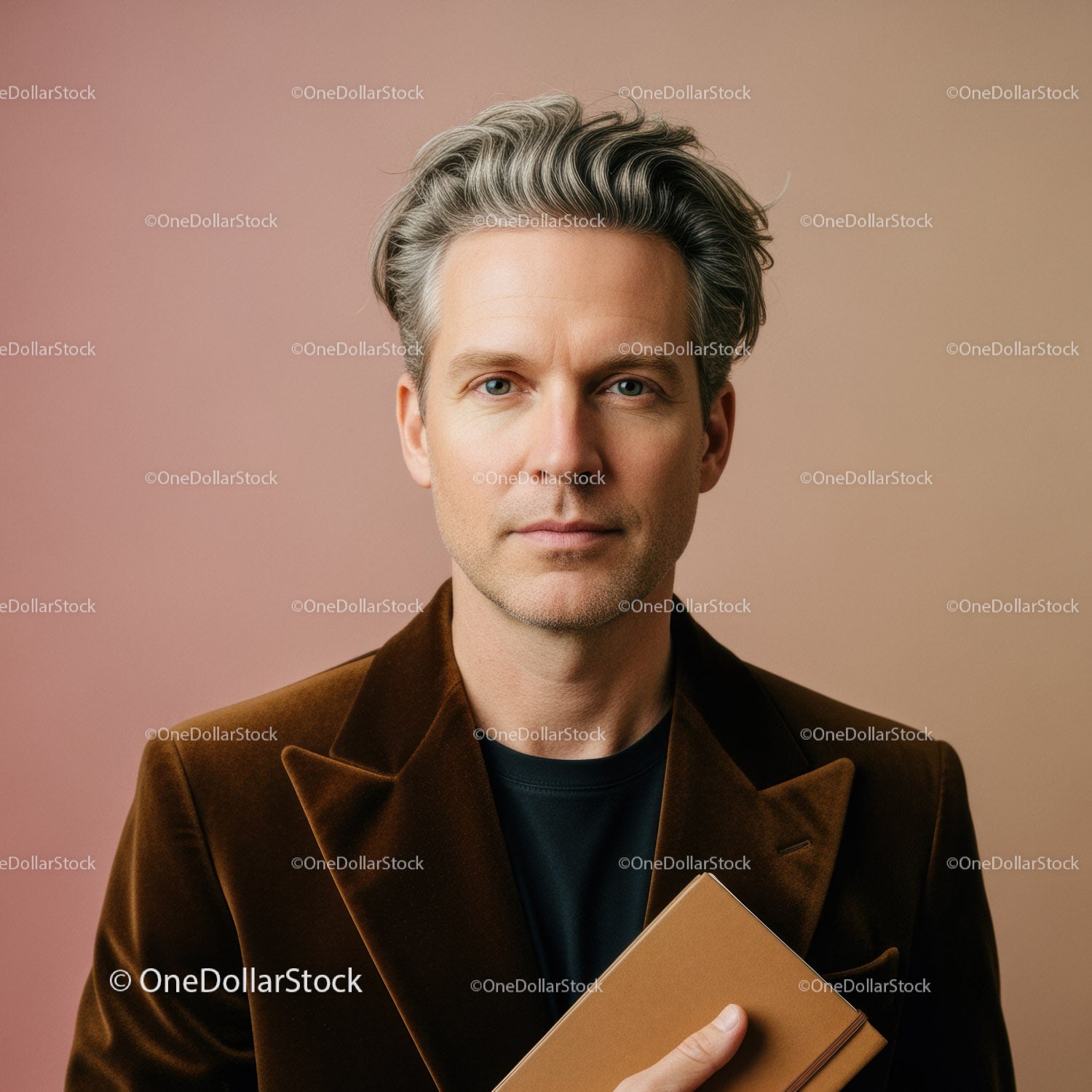 Elegant Male Portrait in Brown Velvet Blazer with Modern Style