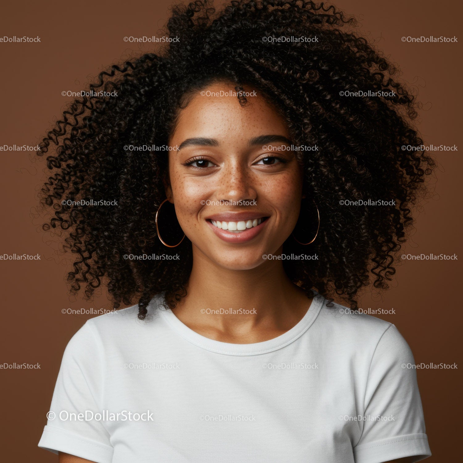 Portrait of a Happy Young Woman with Curly Hair and Bright Smile