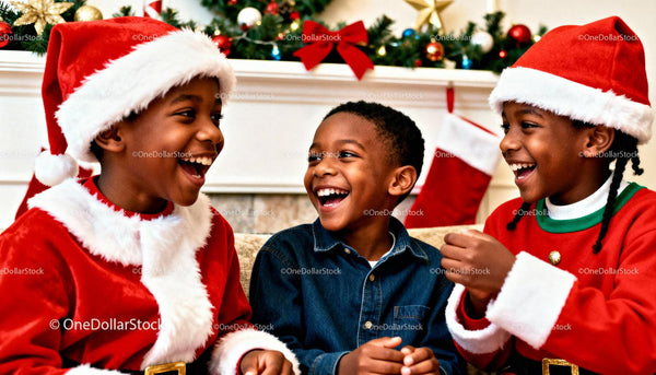 Joyful kids celebrating Christmas with laughter indoors