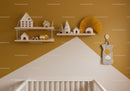 Cute Wooden Baby Room Decor with Shelves and Toys in Pastel Colors