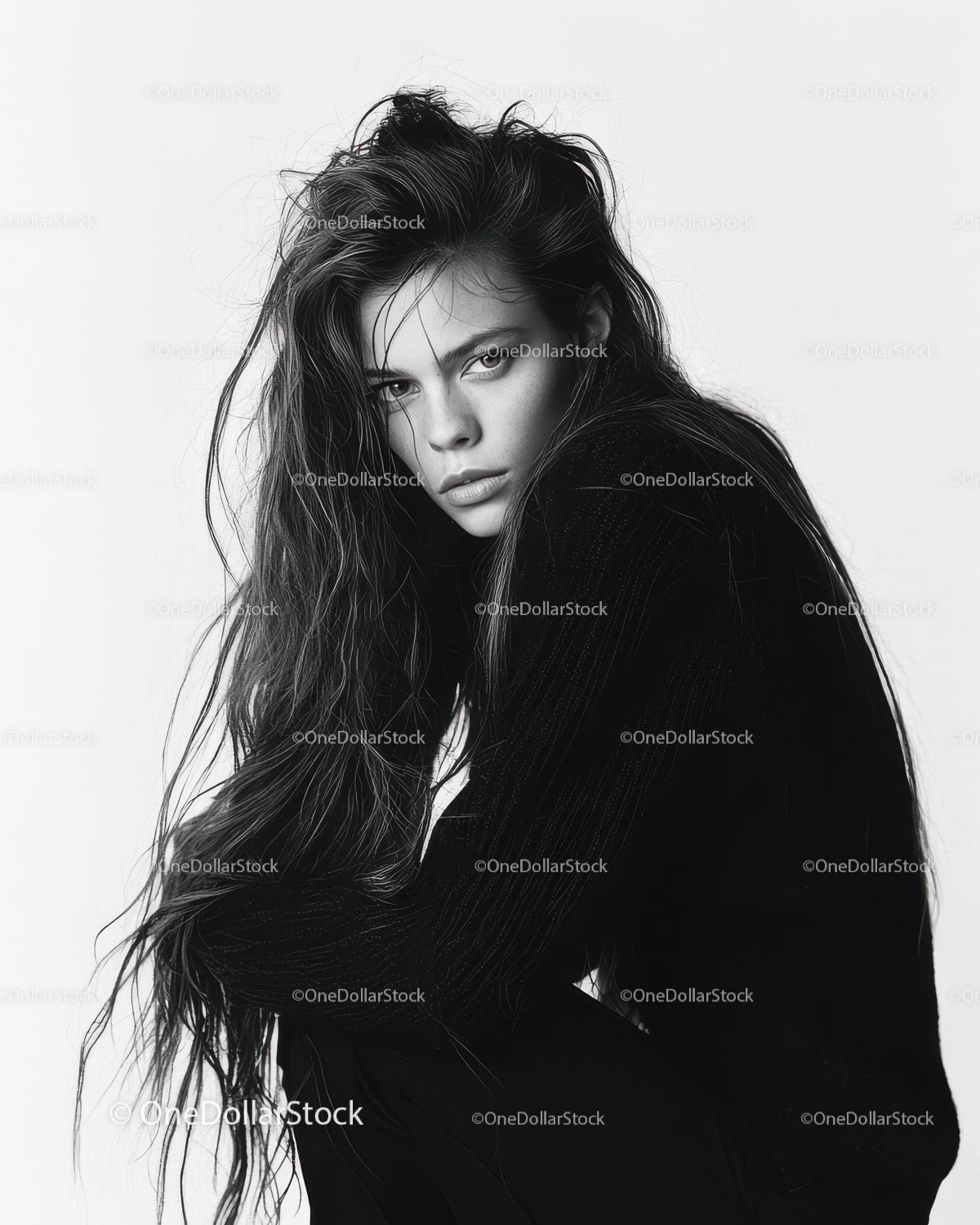 Black and White Fashion Portrait of Confident Stylish Woman