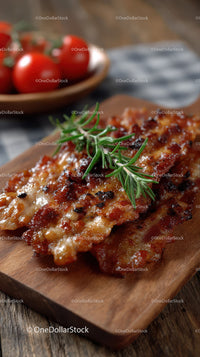 Juicy Grilled Ribs with Fresh Rosemary on Wooden Platter