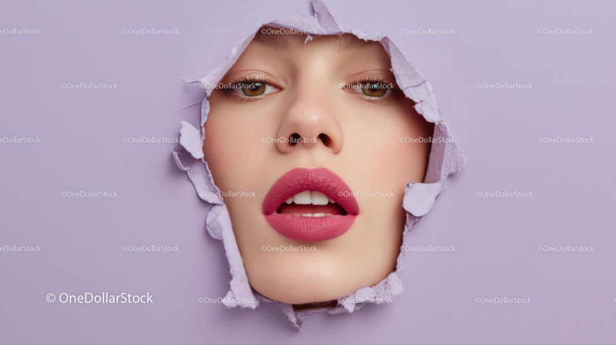 Captivating Female Portrait with Vibrant Pink Lipstick