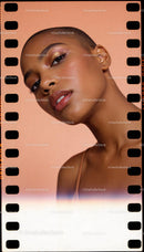 Close up portrait of confident woman with golden makeup