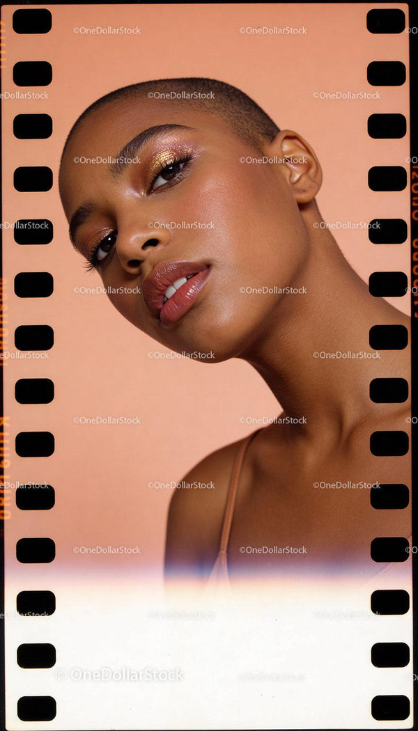 Close up portrait of confident woman with golden makeup