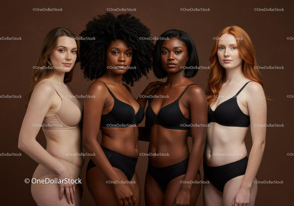 Diverse women modeling elegant lingerie together