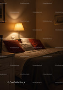 Warm Bedroom with Bedside Lamp and Cozy Pillows for Relaxation