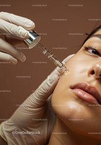 Close-up of a woman receiving facial serum application for skincare