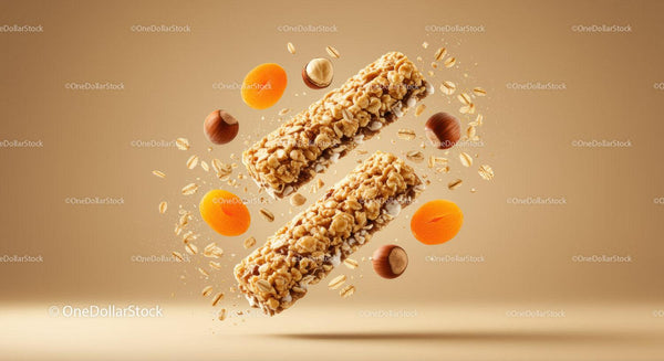 Healthy cereal bars with apricots and hazelnuts floating