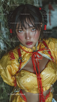 Vibrant Young Woman in Yellow Jacket with Wet Hair Outdoors