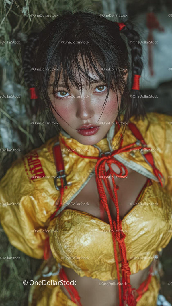 Vibrant Young Woman in Yellow Jacket with Wet Hair Outdoors