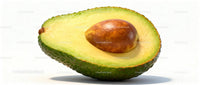 Fresh halved avocado with smooth seed on white background