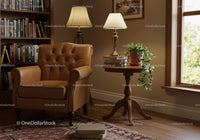 Cozy reading nook with leather armchair and warm lighting