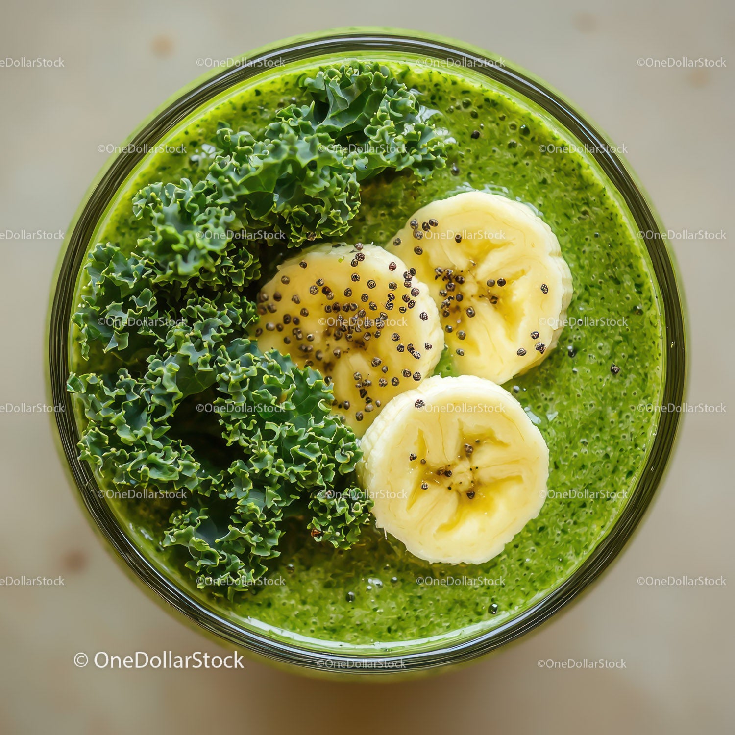 Healthy Green Smoothie with Banana Kale and Chia Seeds for Detox