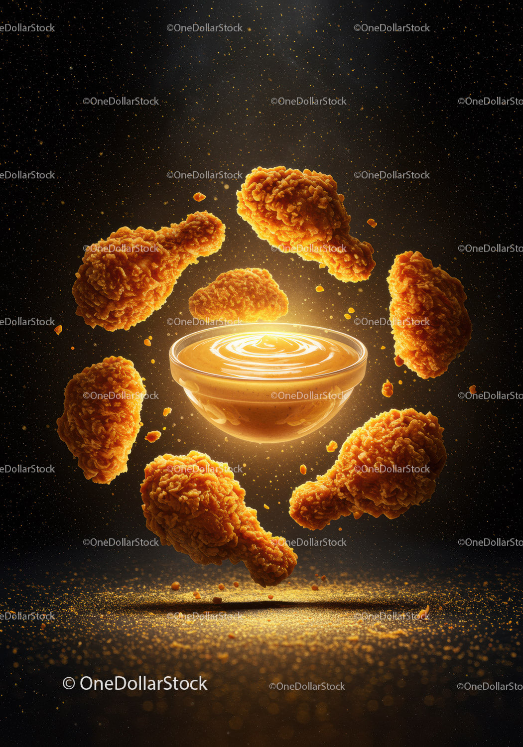 Crispy Fried Chicken Drumsticks Surrounding Spicy Sauce