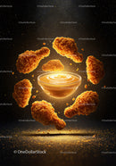 Crispy Fried Chicken Drumsticks Surrounding Spicy Sauce