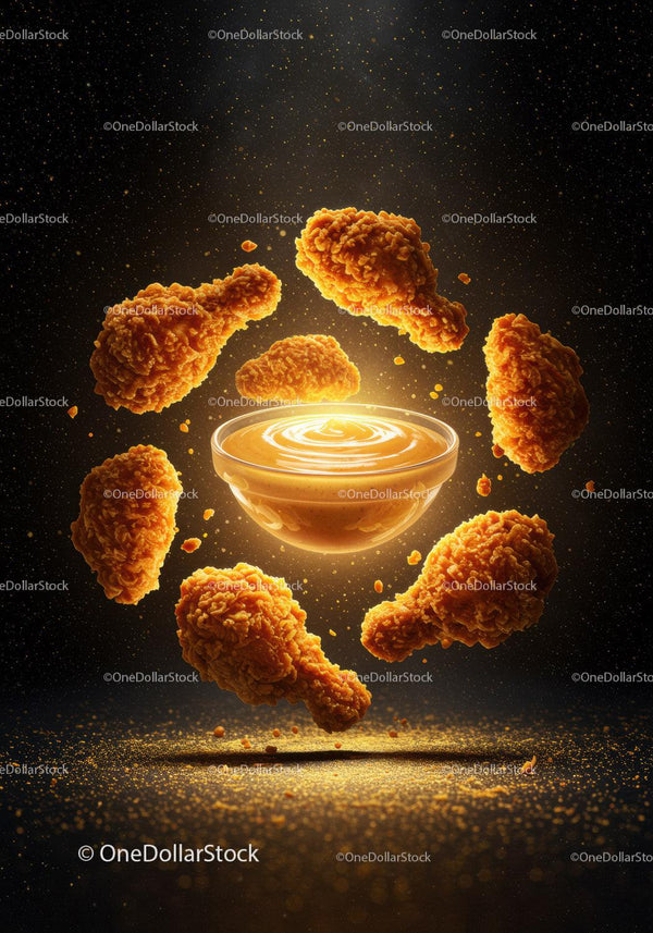 Crispy Fried Chicken Drumsticks Surrounding Spicy Sauce