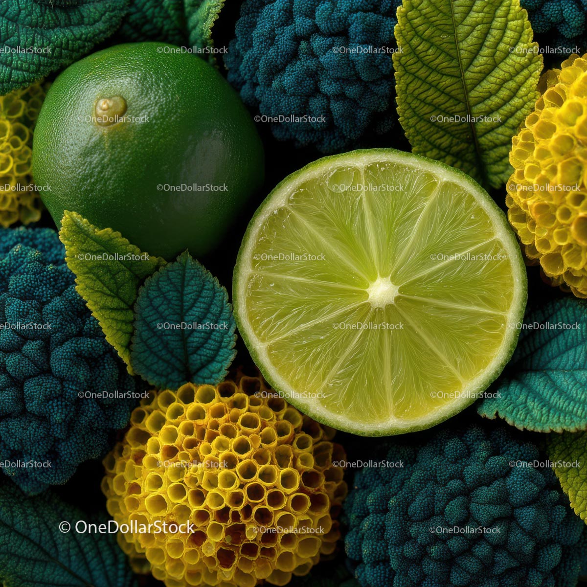 Vibrant Citrus and Leaves Composition for Freshness and Health