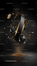 Sophisticated Floating Gold and Black Ring with Sparkling Dust