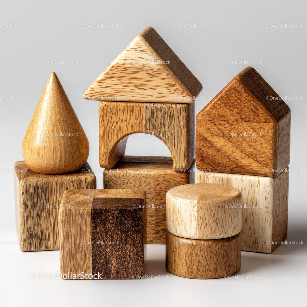 Assorted Wooden Blocks and Geometric Shapes for Interior Decor
