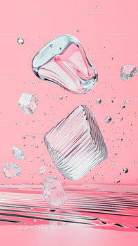 Abstract Melting Ice Cubes with Surreal Textures on Pink Background