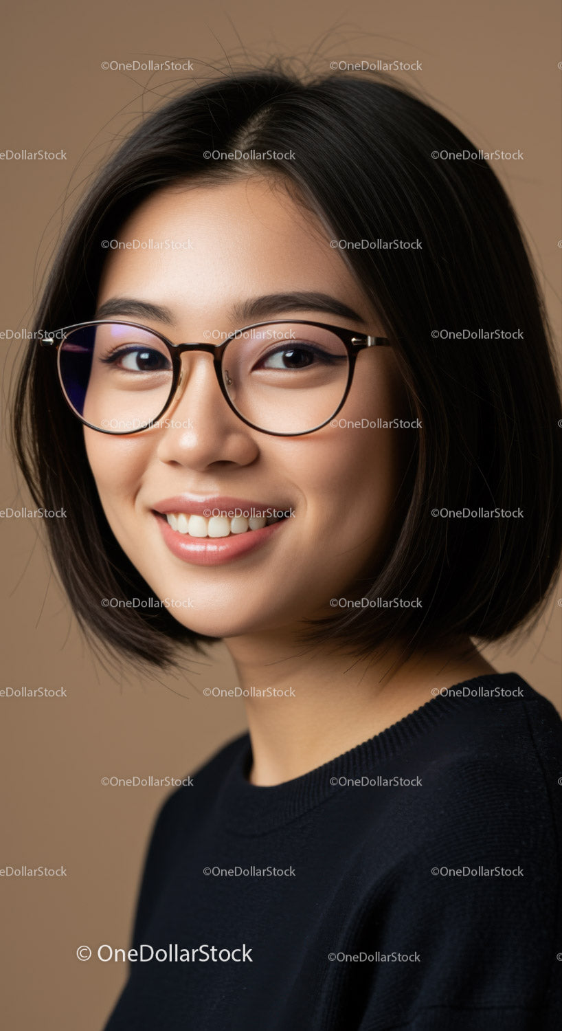 Confident Young Woman Wearing Glasses With Short Hair and Bright Smile