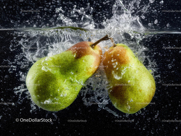 Fresh Pears Splash Water High-Res Close-Up
