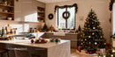 Modern kitchen warmly decorated for Christmas celebration