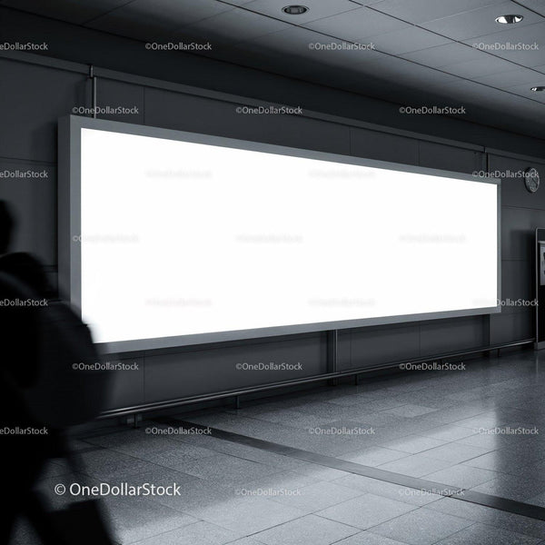 Large Blank Advertising Billboard in Modern Indoor Space JPG Mockup Image