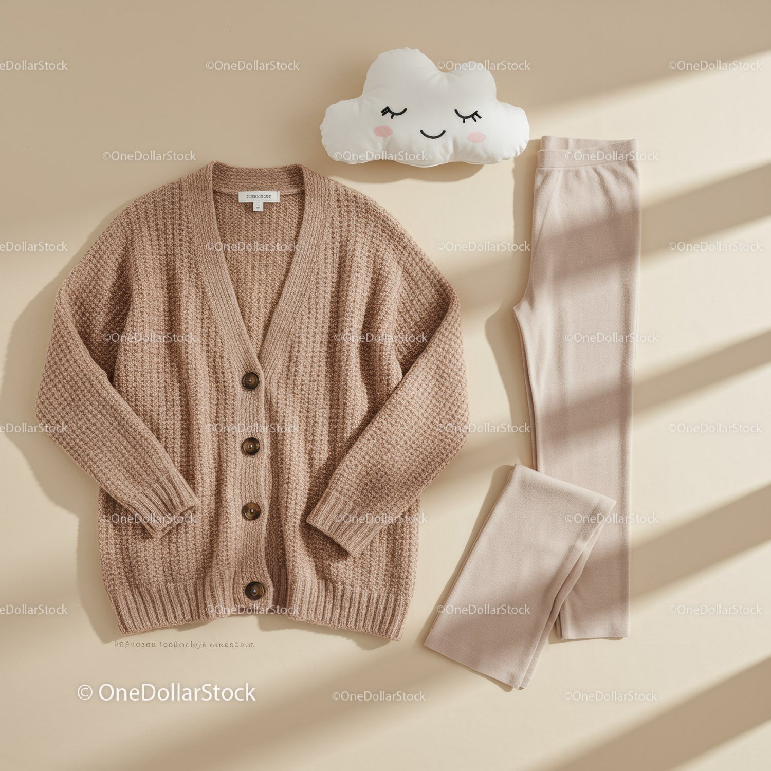 Cozy knitted cardigan with soft leggings and plush cloud