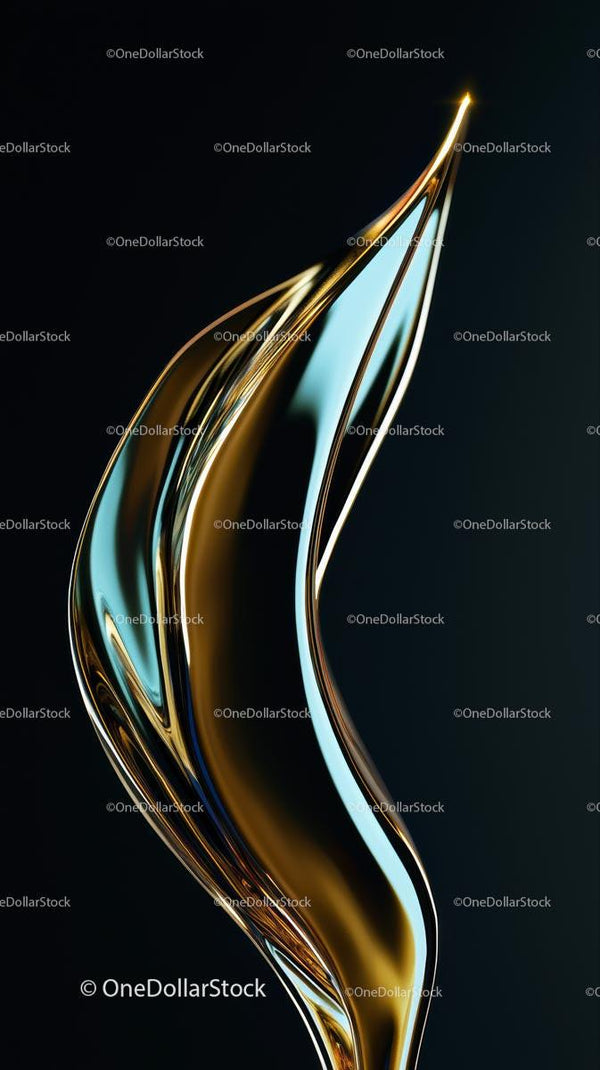 Abstract flowing liquid metal sculpture with gold and silver hues
