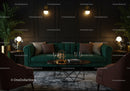 Elegant living room with green sofa and cozy lighting