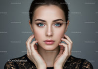Elegant Portrait of a Woman with Blue Eyes and Flawless Skin