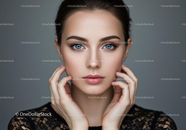 Elegancki Portret Kobiety z Niebieskimi Oczami i Nieskazitelną Skórą
