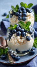Berry Cheesecake in Glass Cup with Fresh Mint and Blueberries